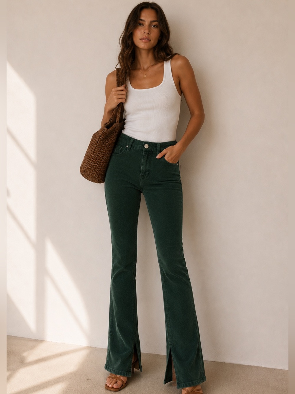 FRAME Le Mini Boot Corduroy Pants Green Bootcut Side Slit Size 25